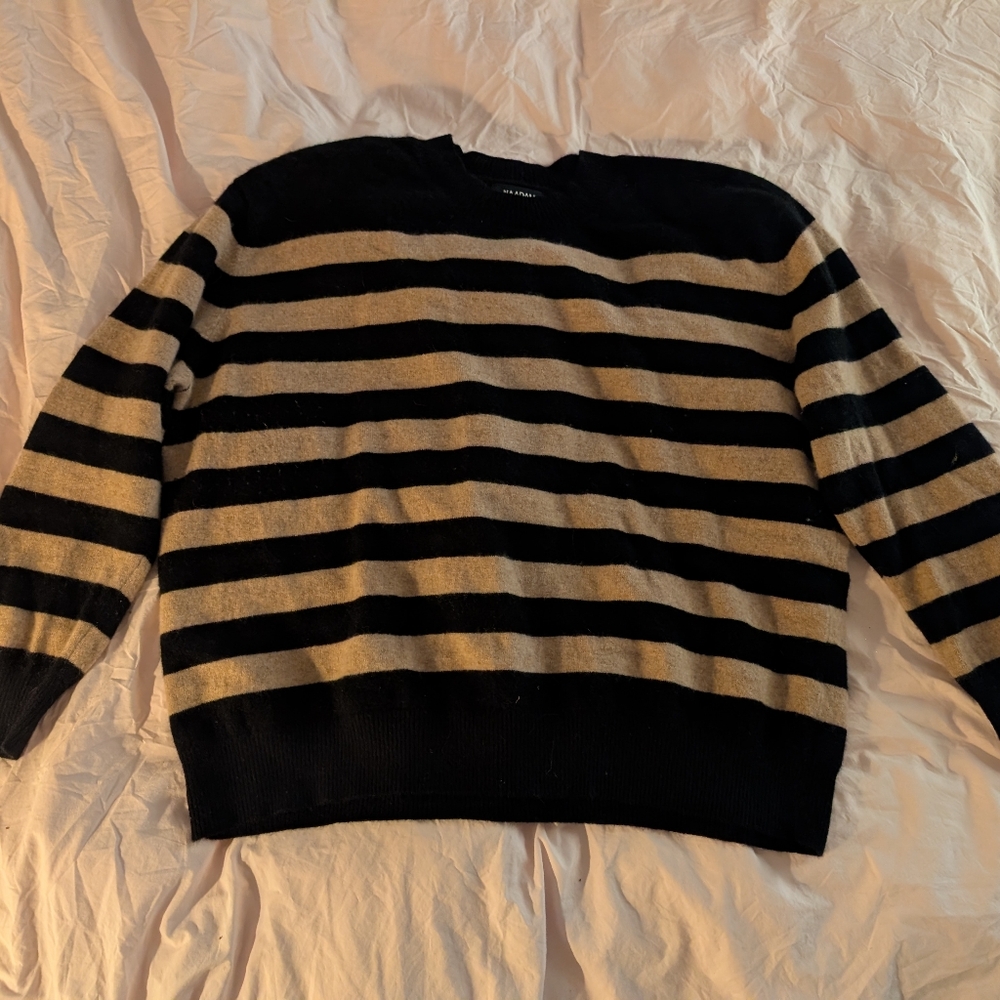 NAADAM Black and Cream Striped Sweater